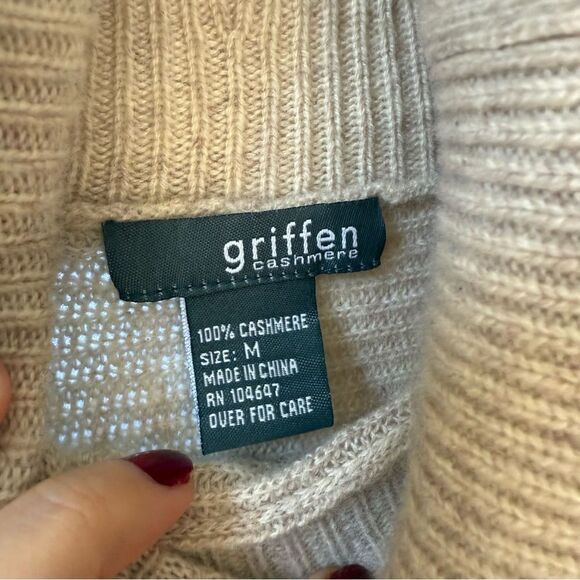 Griffen Cashmere Side Zip Cowl Neck Short Sleeve Sweater Top in Beige M - Picture 5 of 9